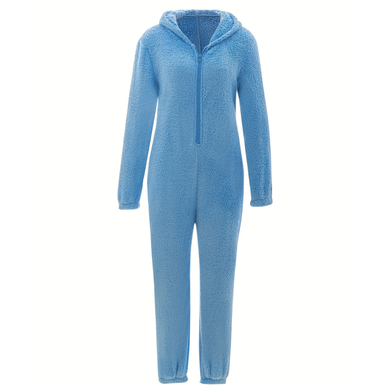 Fuzzy Hooded Pajama Jumpsuit With Zipper For Women