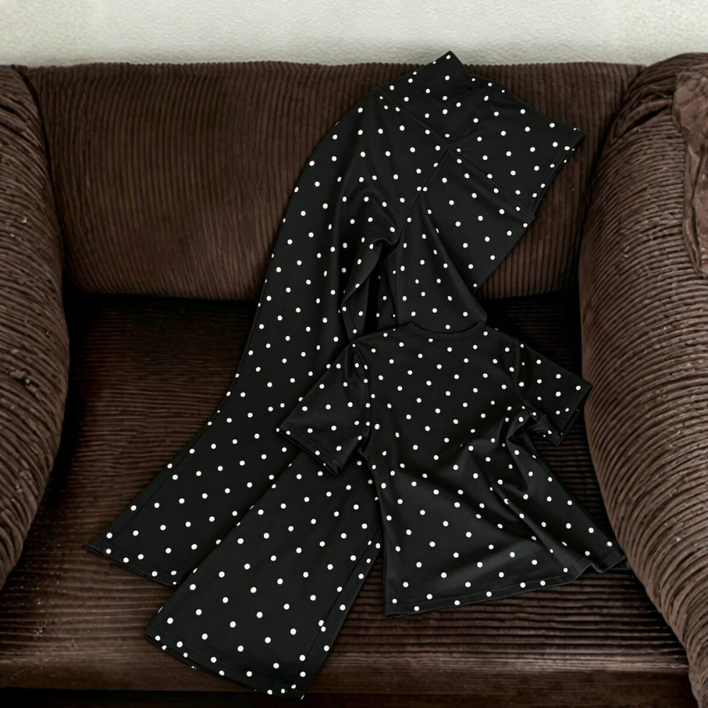 2 Pieces Polka Dot T Shirt And Pants Set For Women