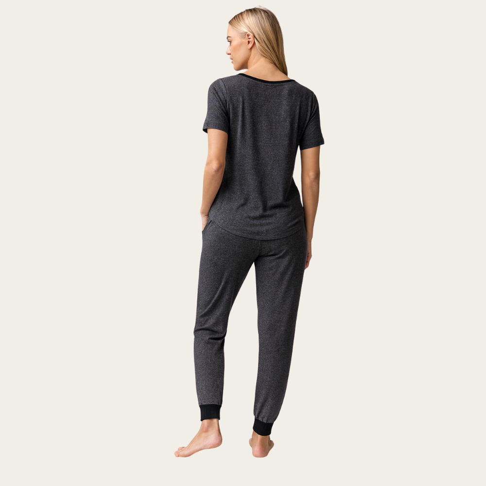 2 Piece Pajama Sleepwear Set For Women With Short Sleeve Top