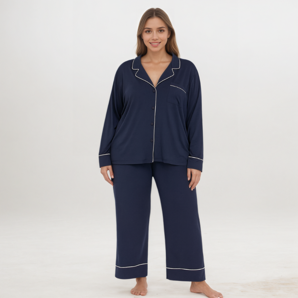 Cotton Modal Long Sleeve Shirt And Full Length Bottom Pajama Set