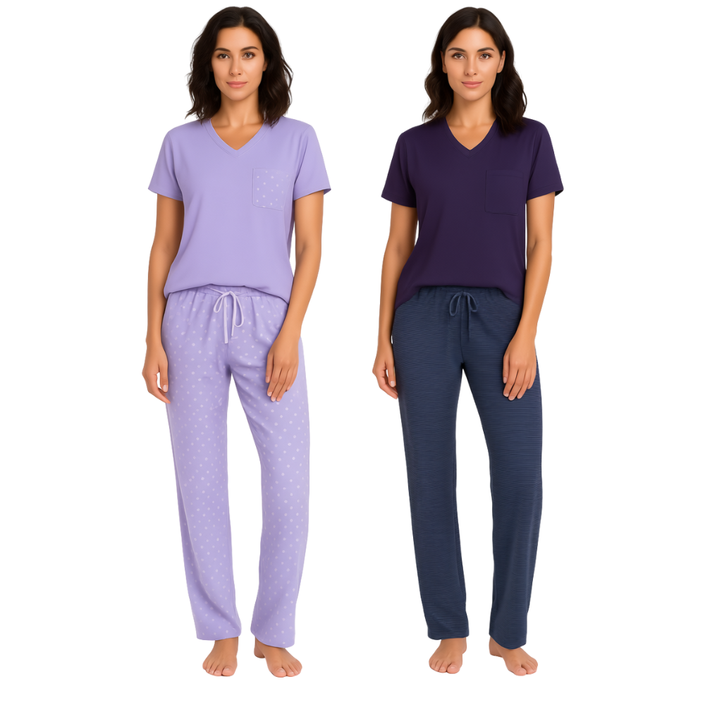 Pack Of 2 Short Sleeve Pajama Set With Pocket 