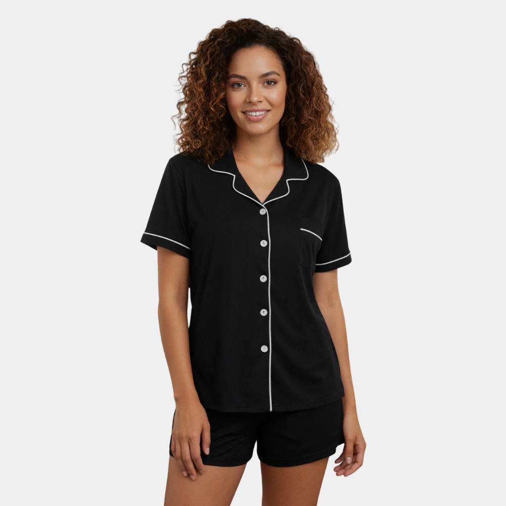 Button Down Pajamas Set With Short Sleeve 