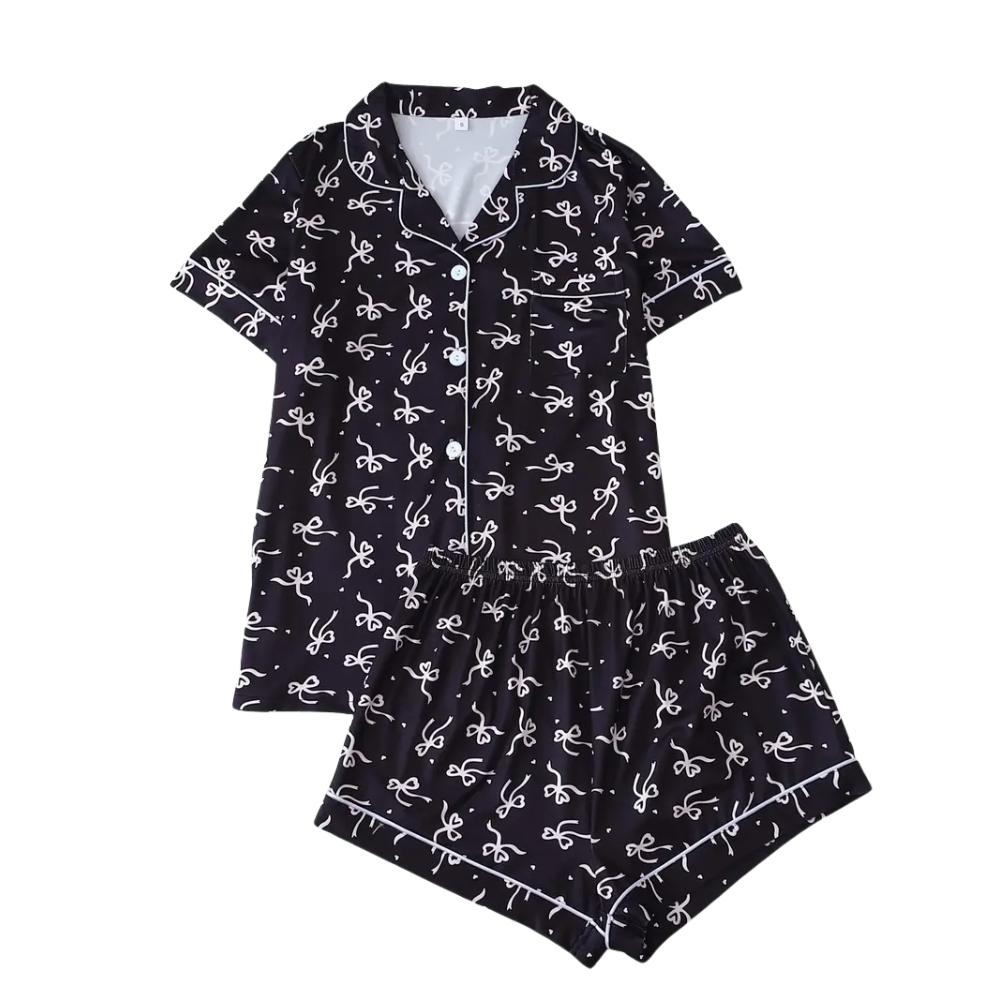 Printed Button Front Shirt And Shorts Pajama Lounge Set For Women
