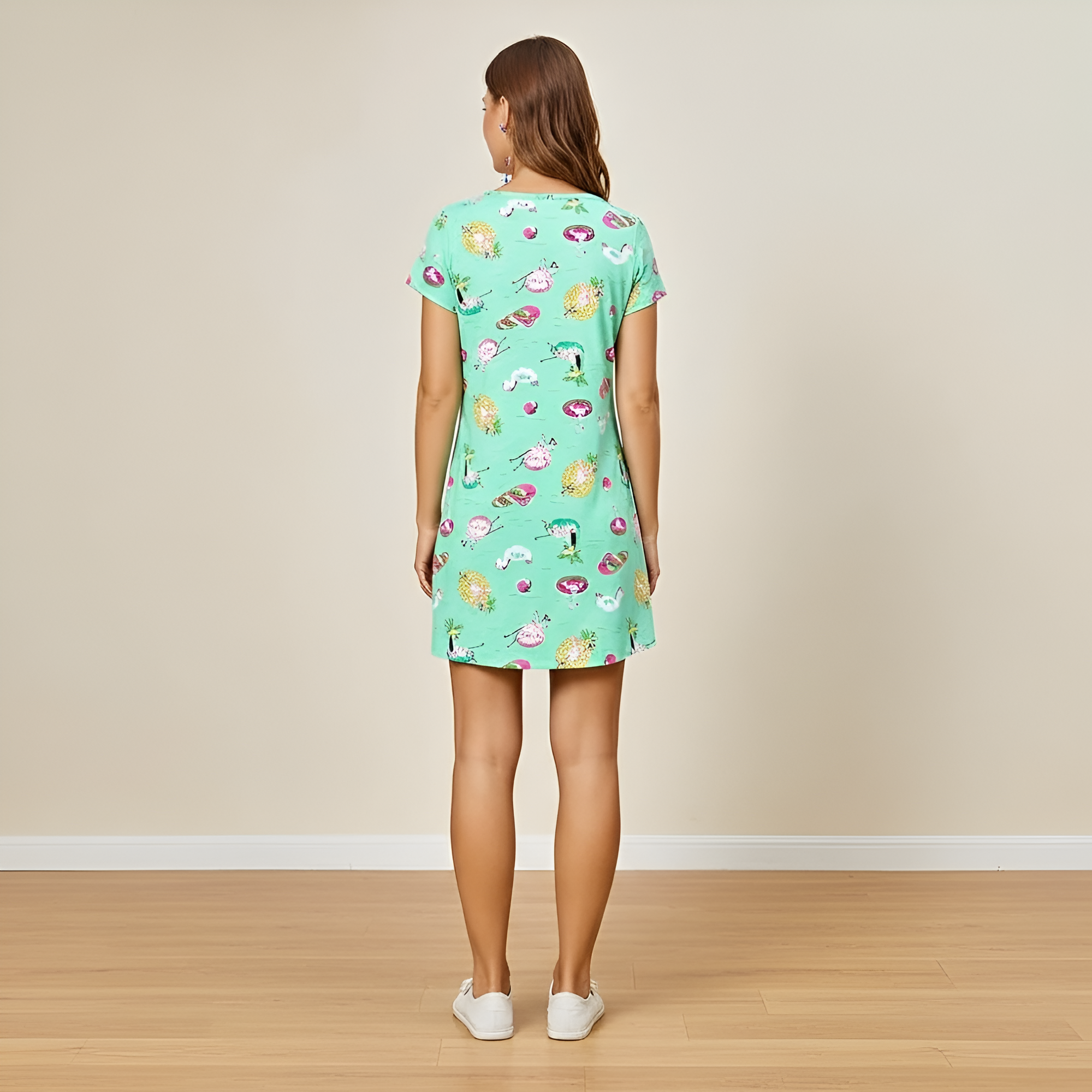 Casual Nightgown And Short Sleeves Sleep Dress With Print