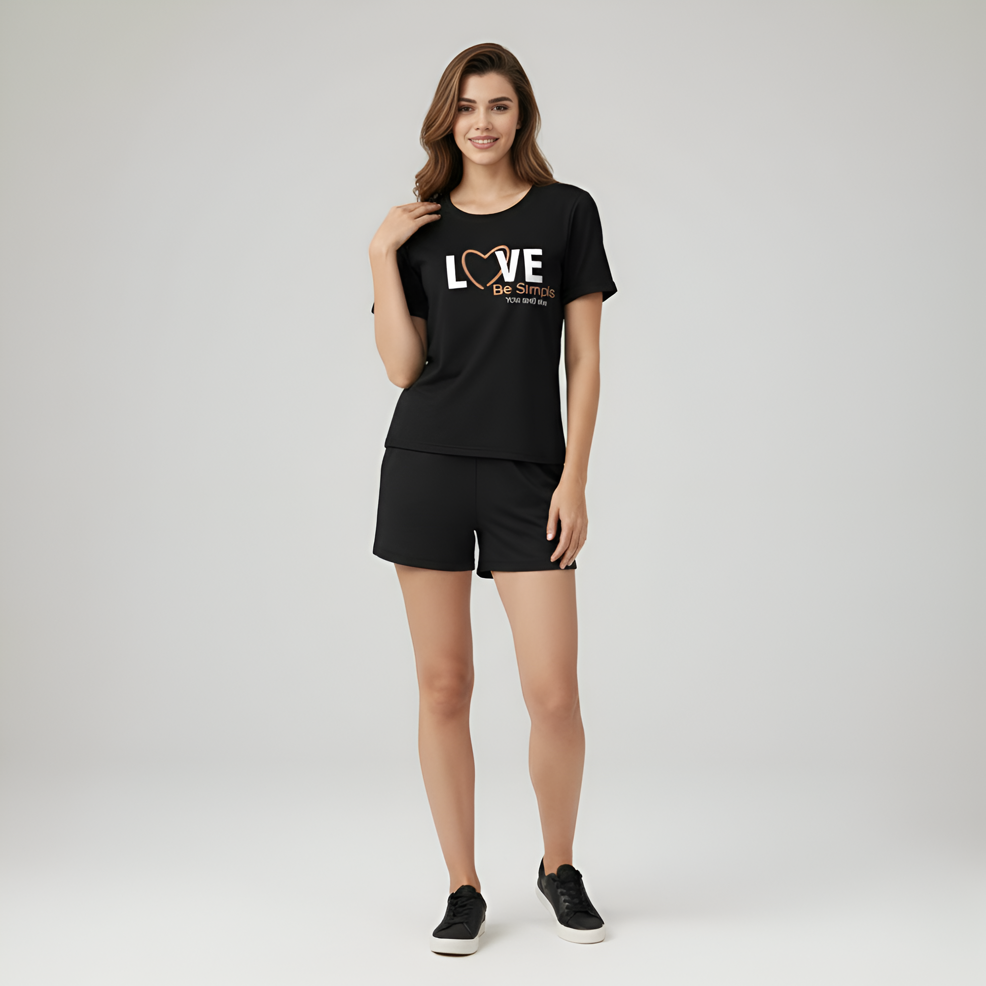 price for one set Couple's Men or Women Love Letter Print Short Sleeve Shorts Set 1 Set