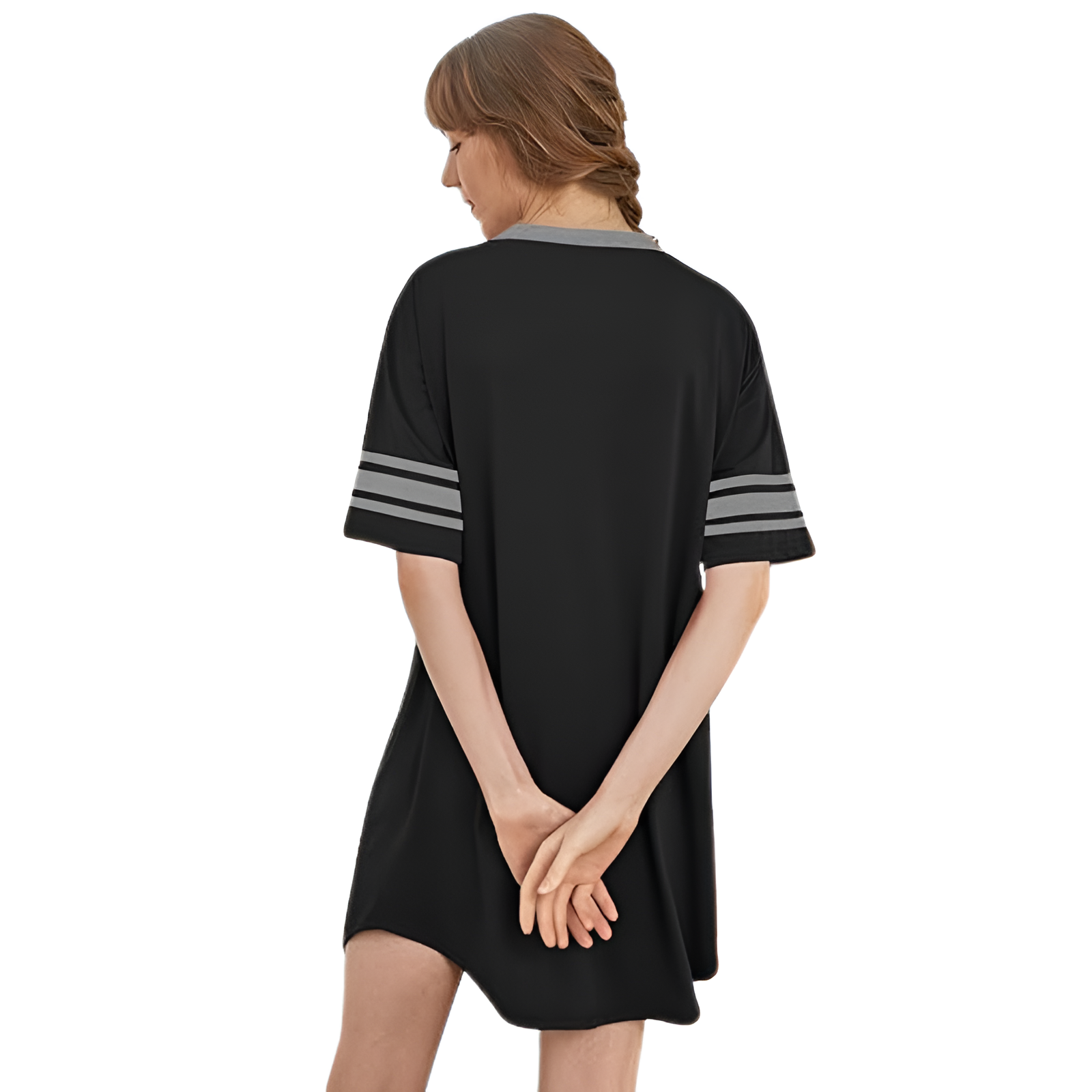 Nightgown Sleepwear With Short Sleeves And Color Block For Women