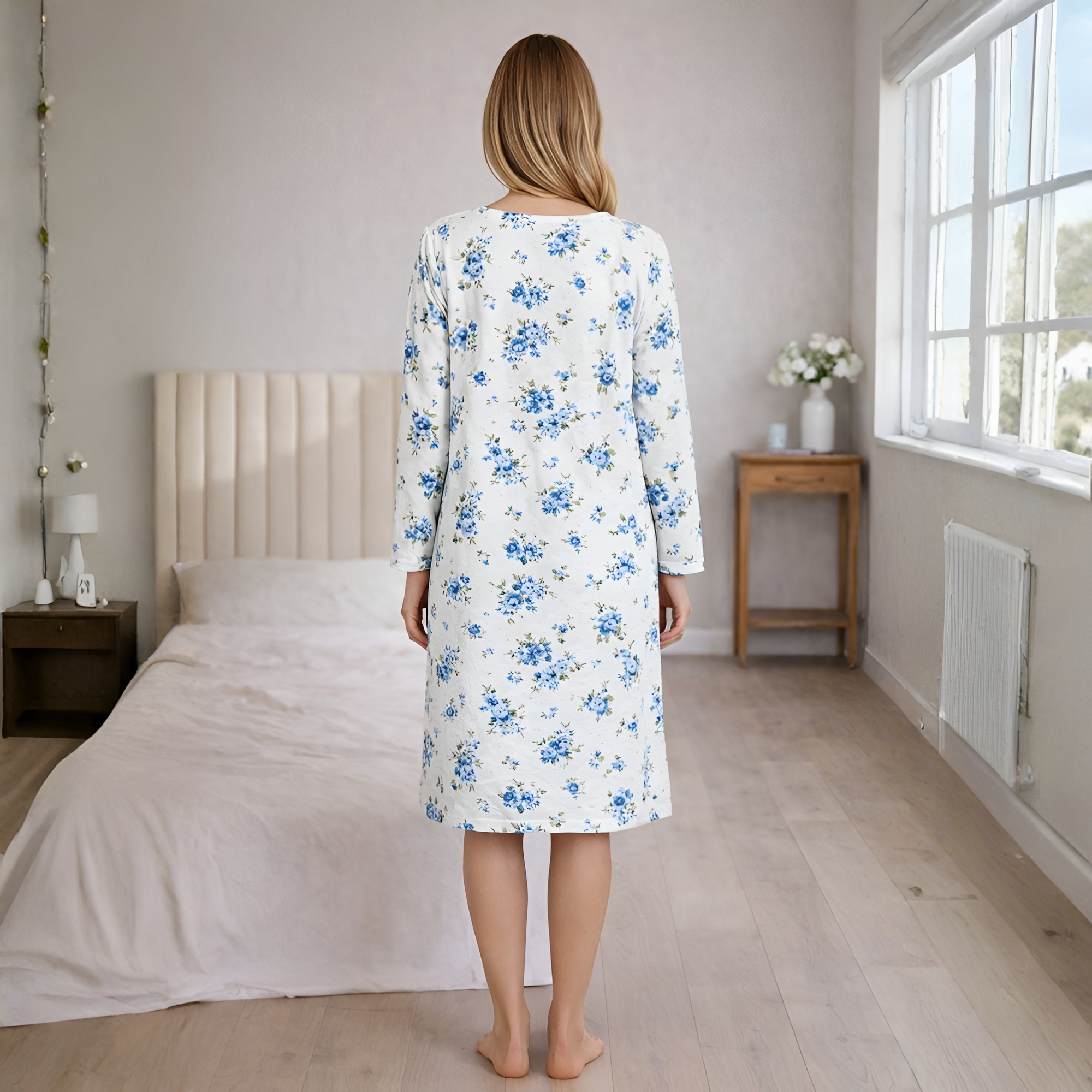 Long Sleeve Flannel Nightgown For Women With Casual Design