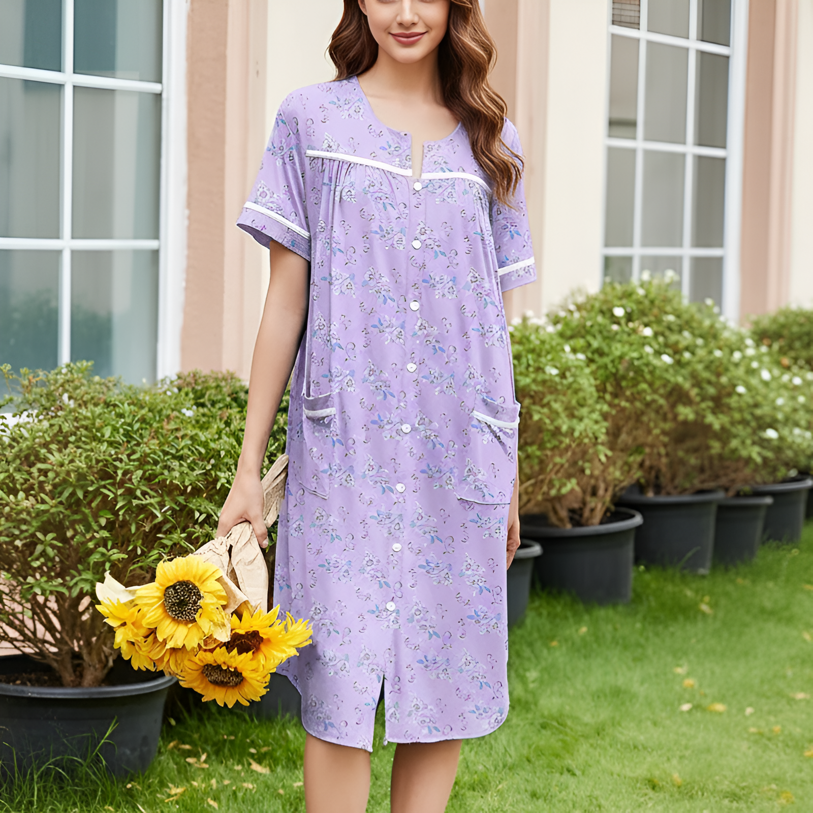 Nightgowns For Women With Buttons And Pockets
