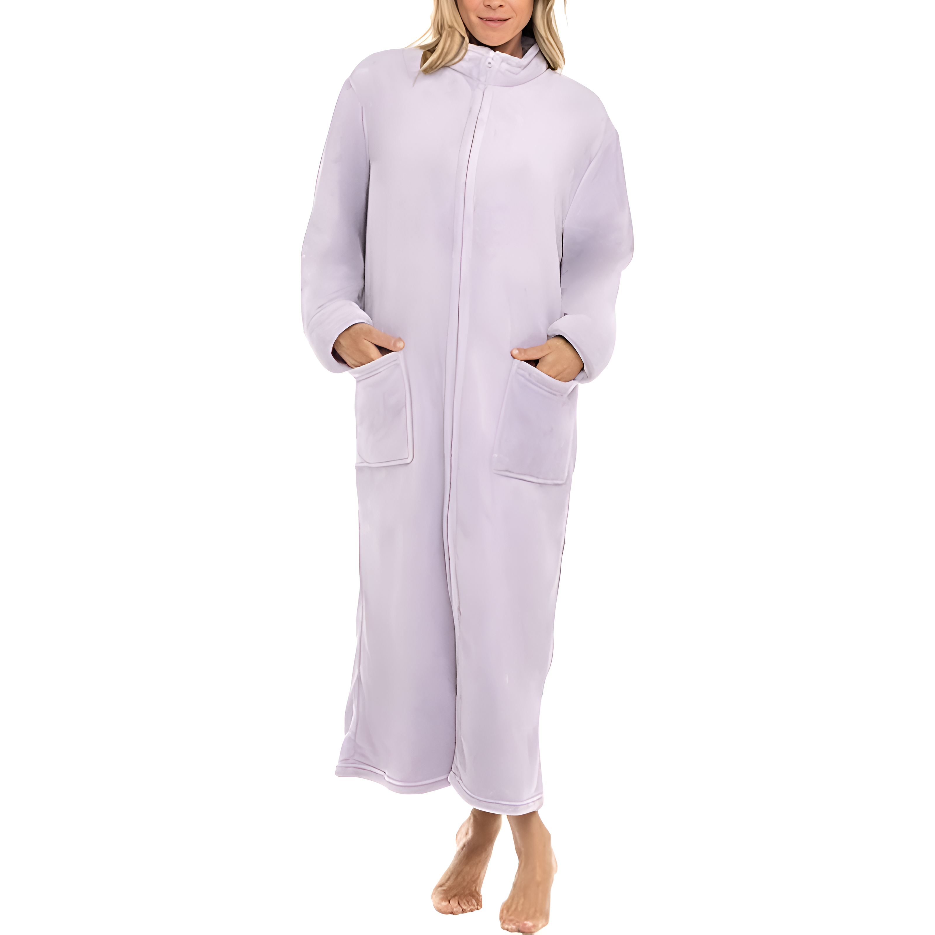 Plush Zippered Bathrobe With Large Pockets For Women