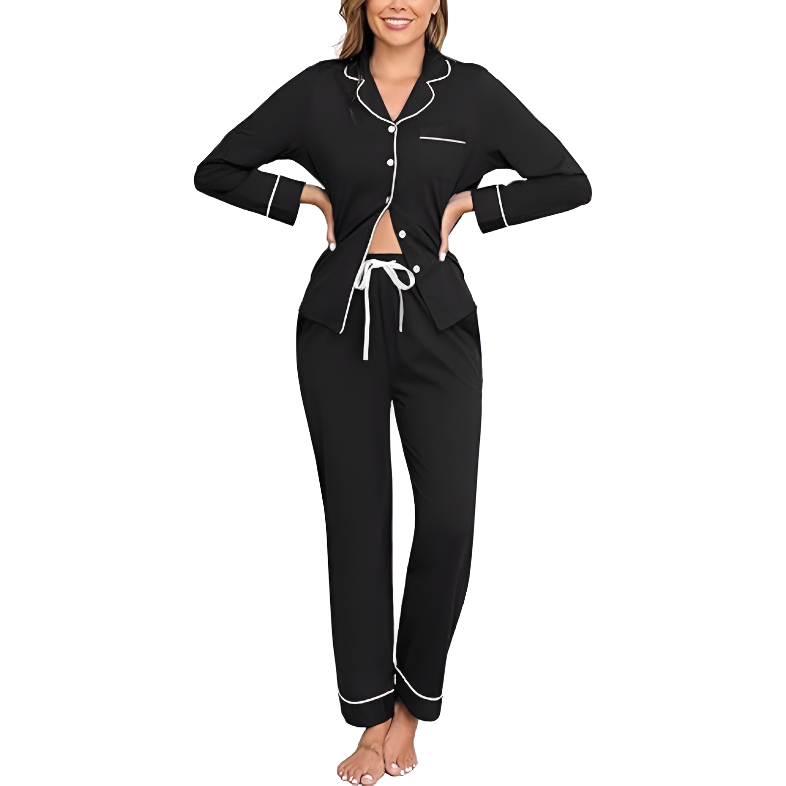 Long Sleeve Sleepwear Pajama Set With Button Down Design For Women