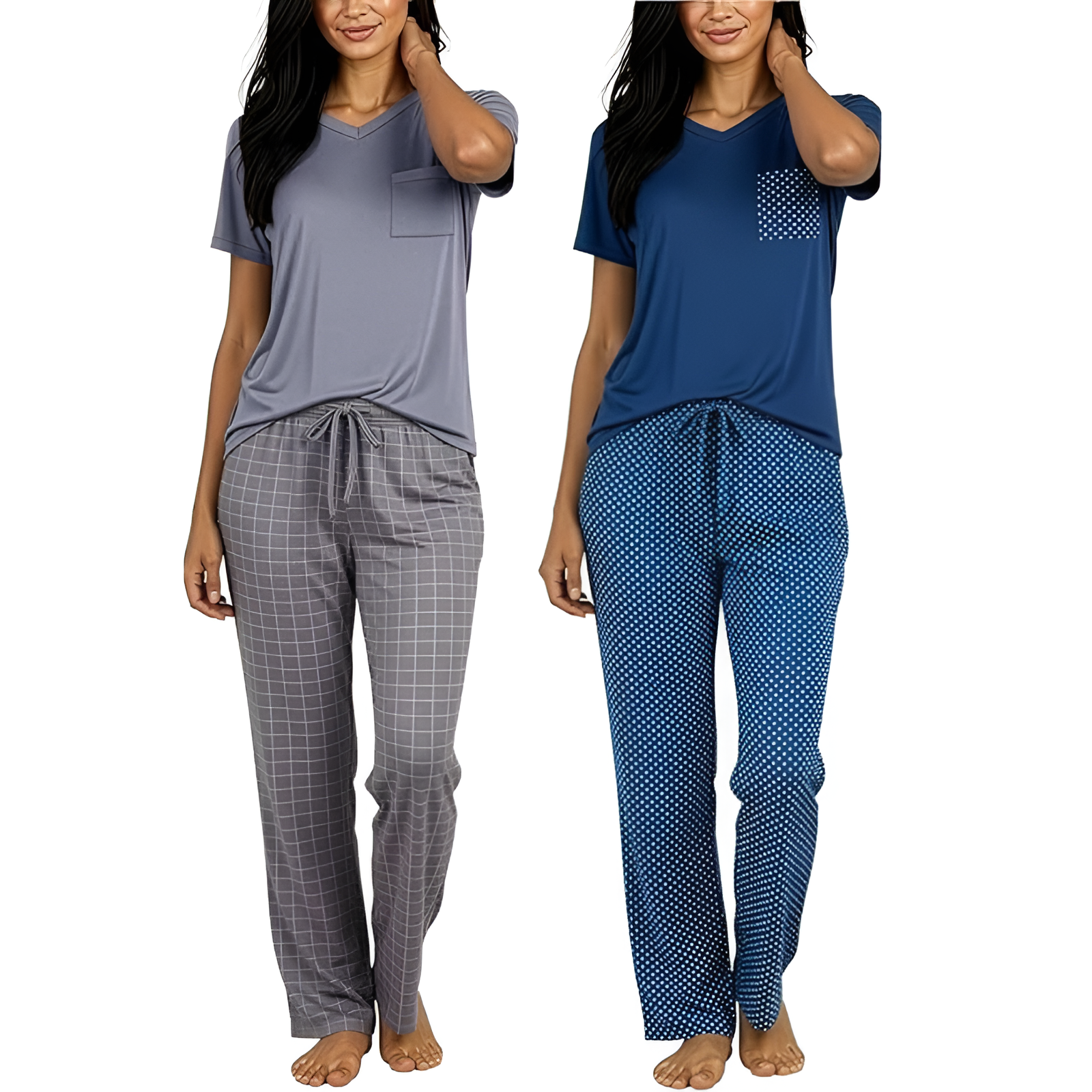 2 Pack Of Long Sleeve Top And Pants Sleepwear Pajama Set For Women