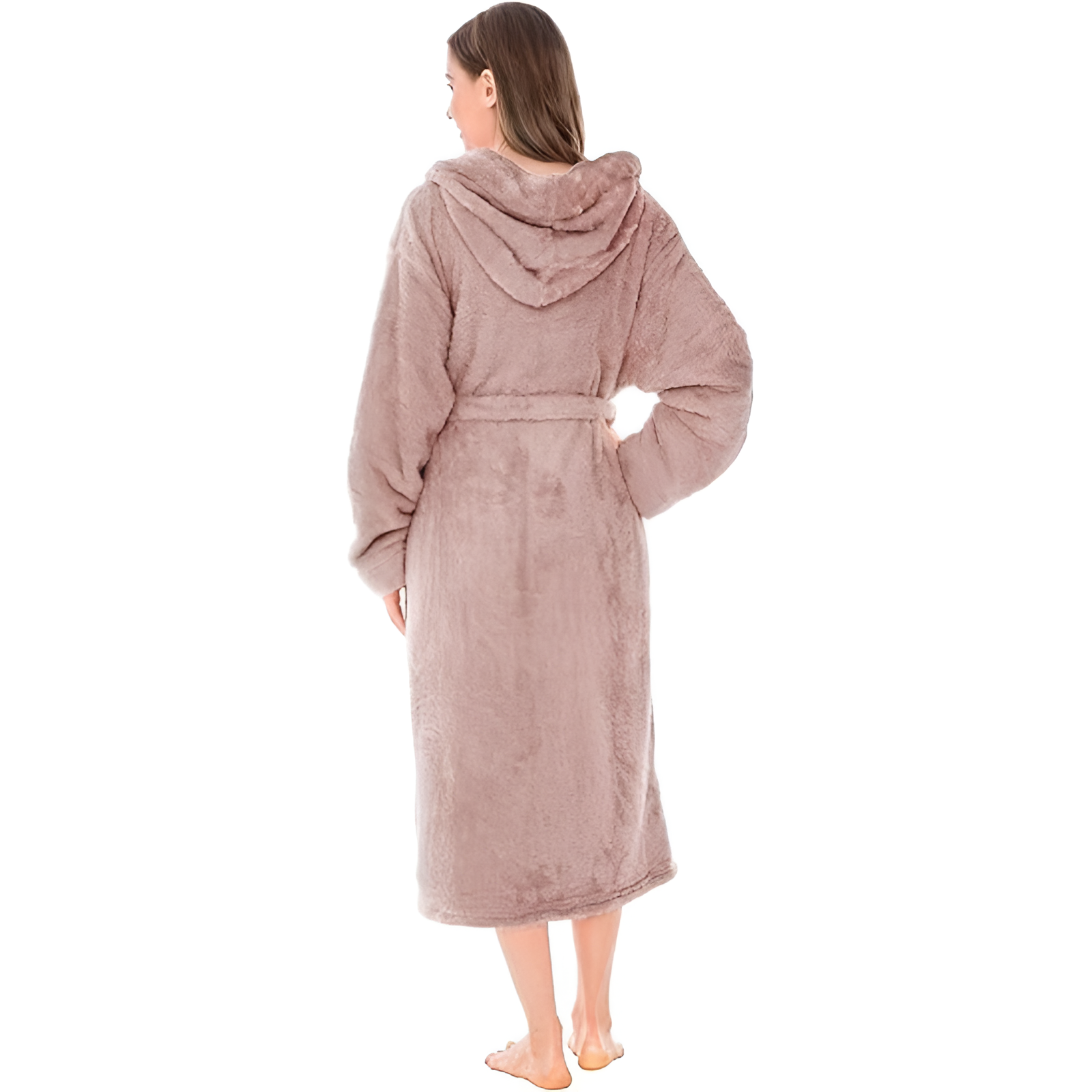 Women Hooded Plush Soft Robe Fluffy Warm Fleece Sherpa Shaggy Bathrobe