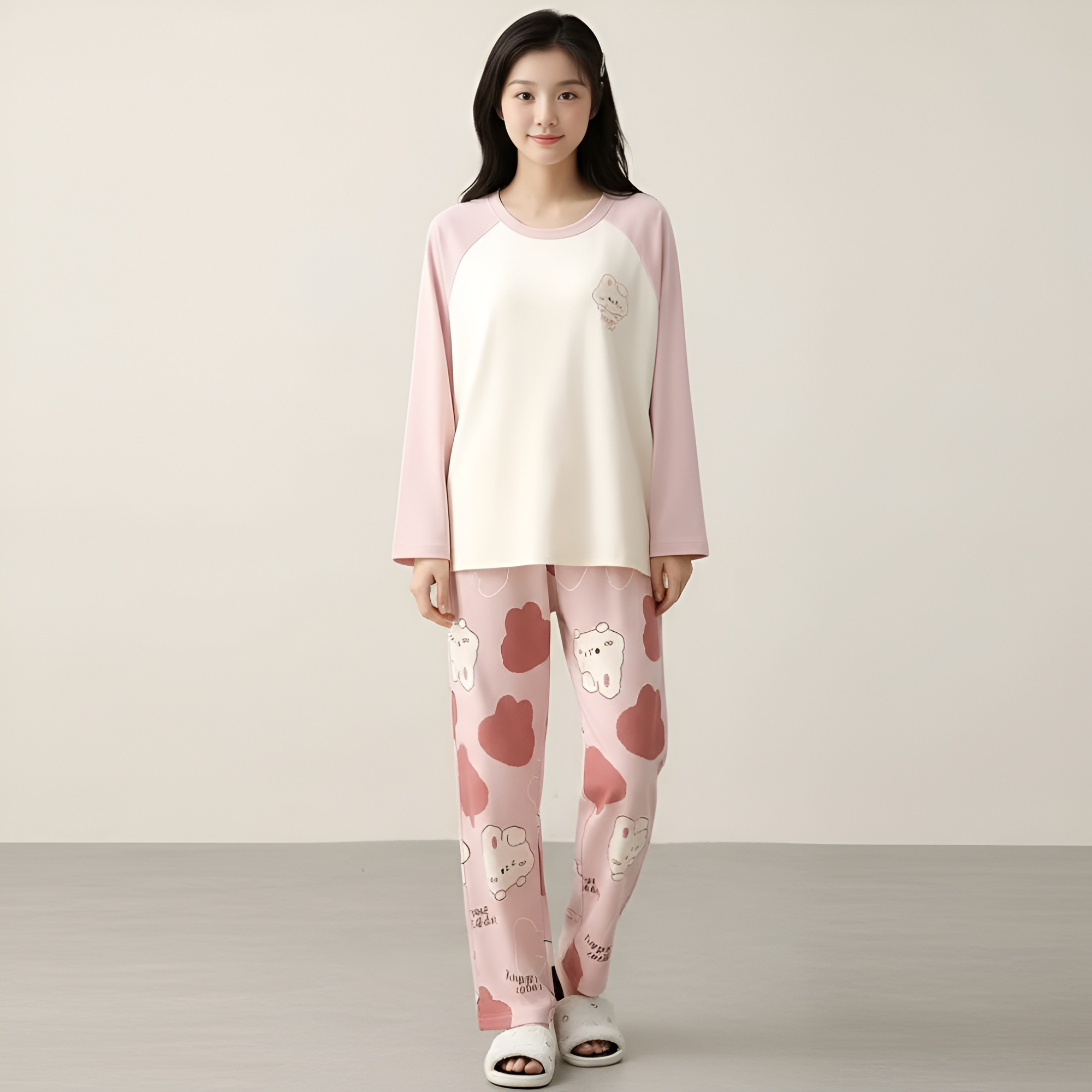 Couple Style Cartoon Bear Print Long Sleeve Long Pants Loungewear Set