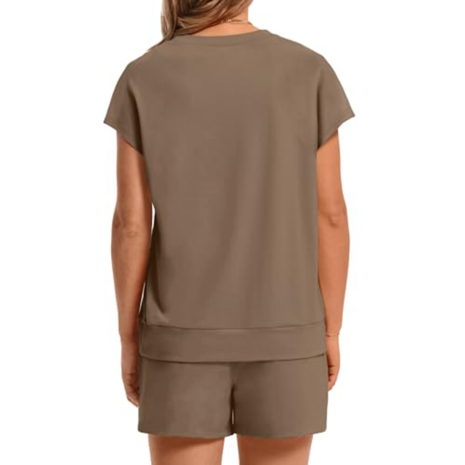 2 Pieces Cap Sleeve Top And Drawstring Shorts Set For Women