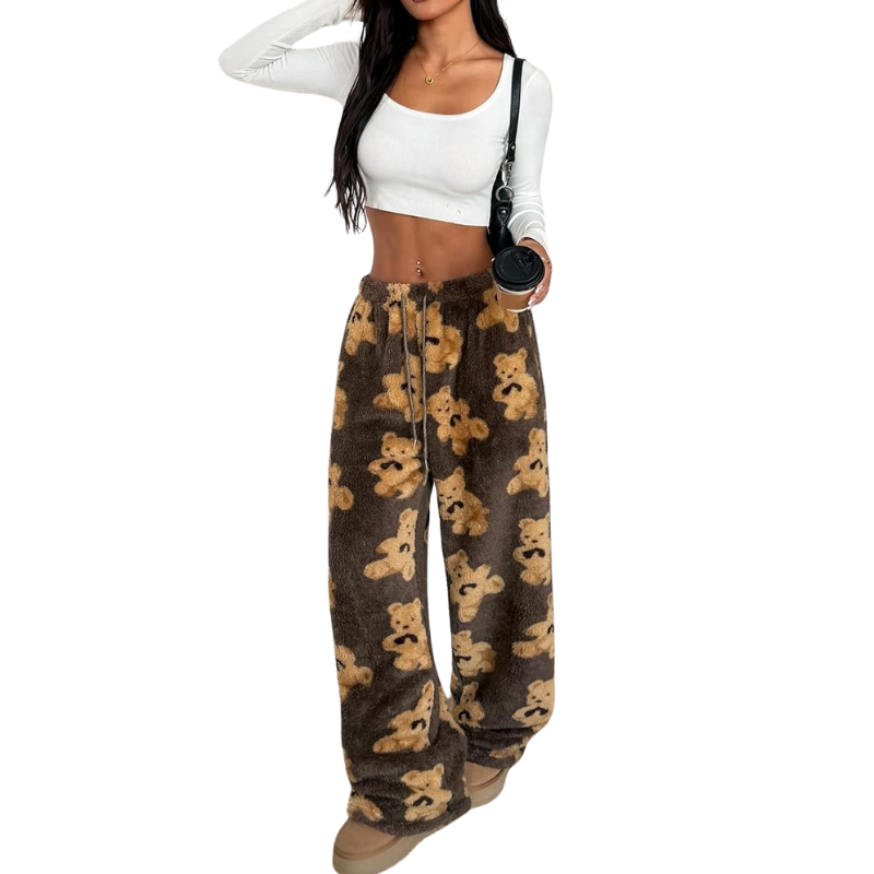 Fuzzy Plush Pajama Pants With Drawstring