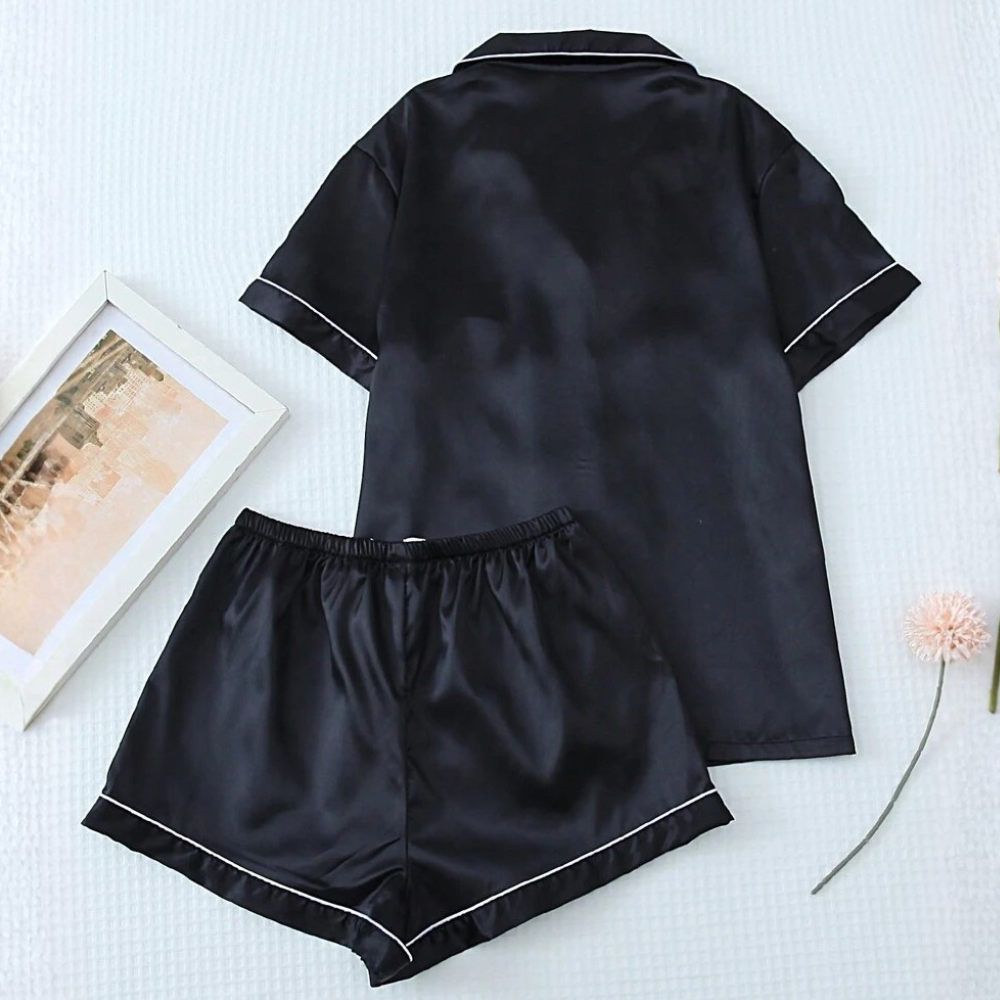 Two Pieces Bowknot Sleeve Lapel Top And Shorts Set For Women