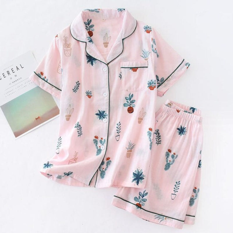Multi Pattern Printed Short Pyjamas Set