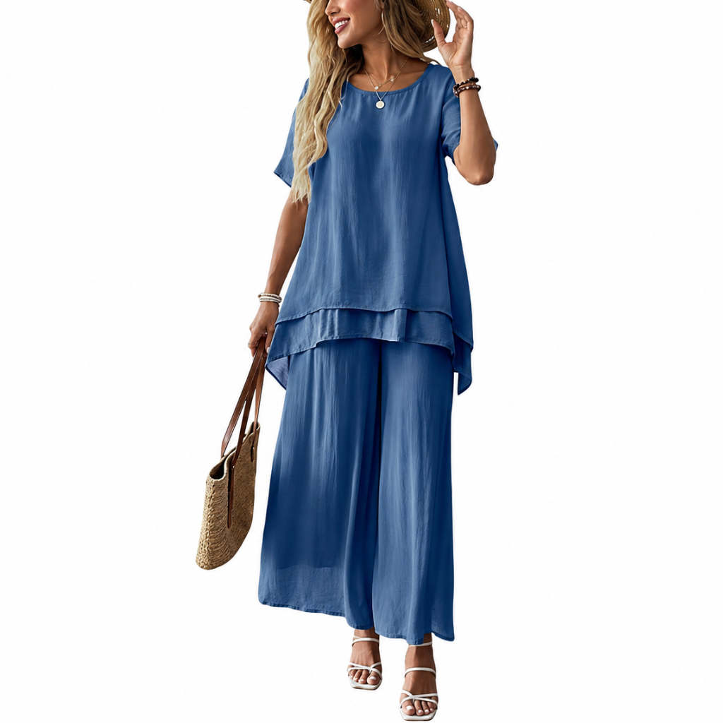 Elegant Flowy Palazzo Ruffle Two Pieces Outfit Set For Women