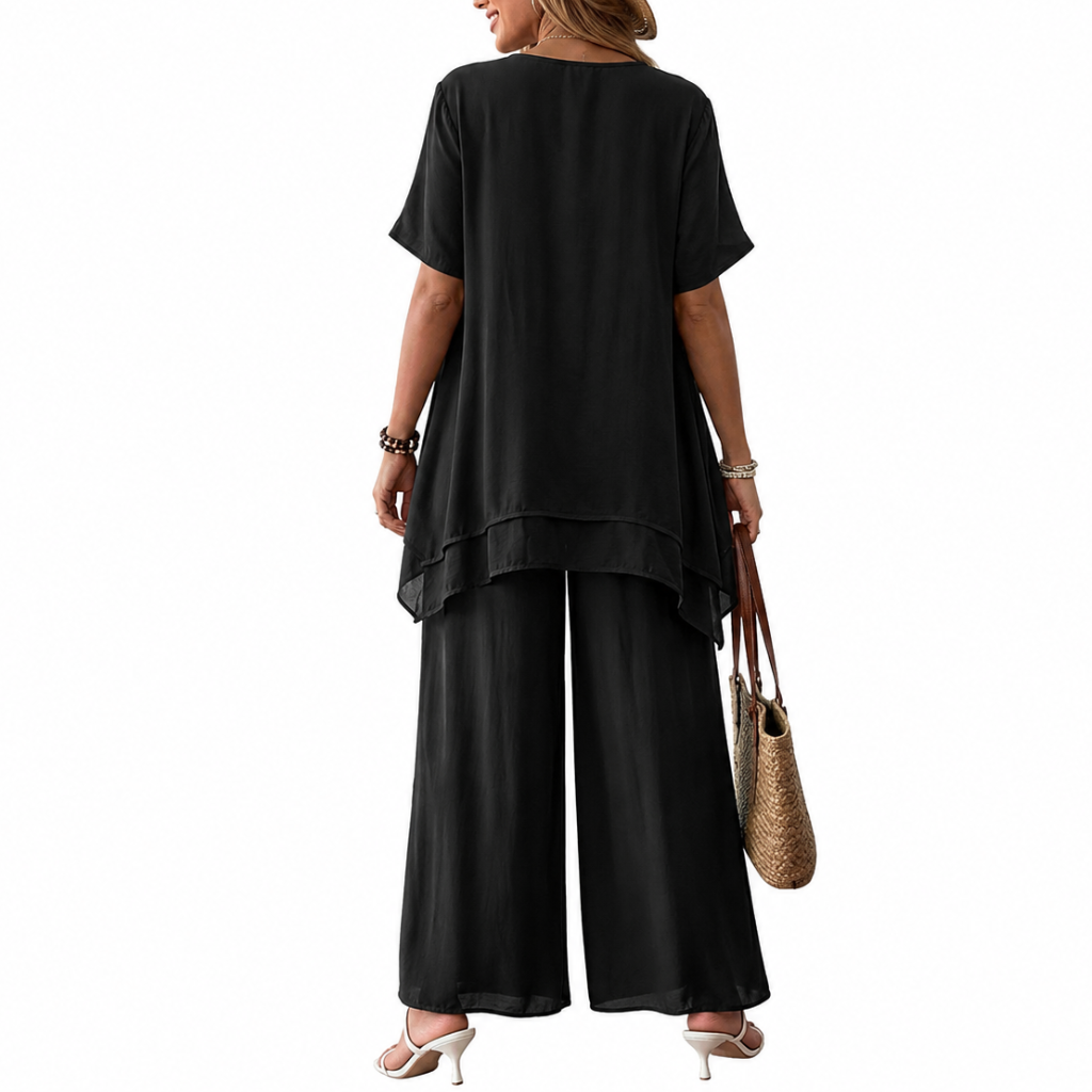 Elegant Flowy Palazzo Ruffle Two Pieces Outfit Set For Women