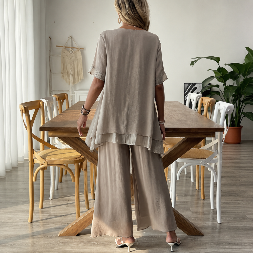 Elegant Flowy Palazzo Ruffle Two Pieces Outfit Set For Women