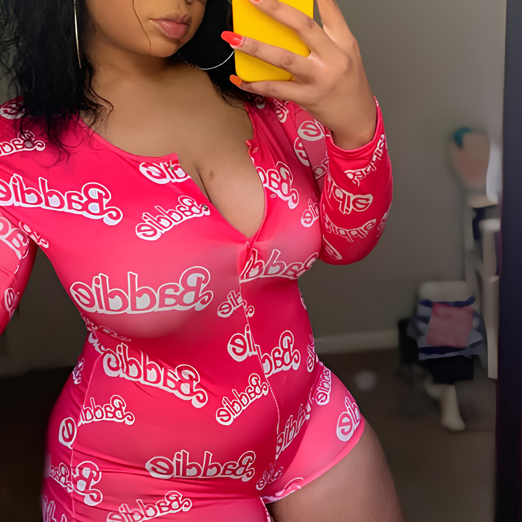 Long Sleeve Printed One Piece Pajama Romper Loungewear Outfit For Women
