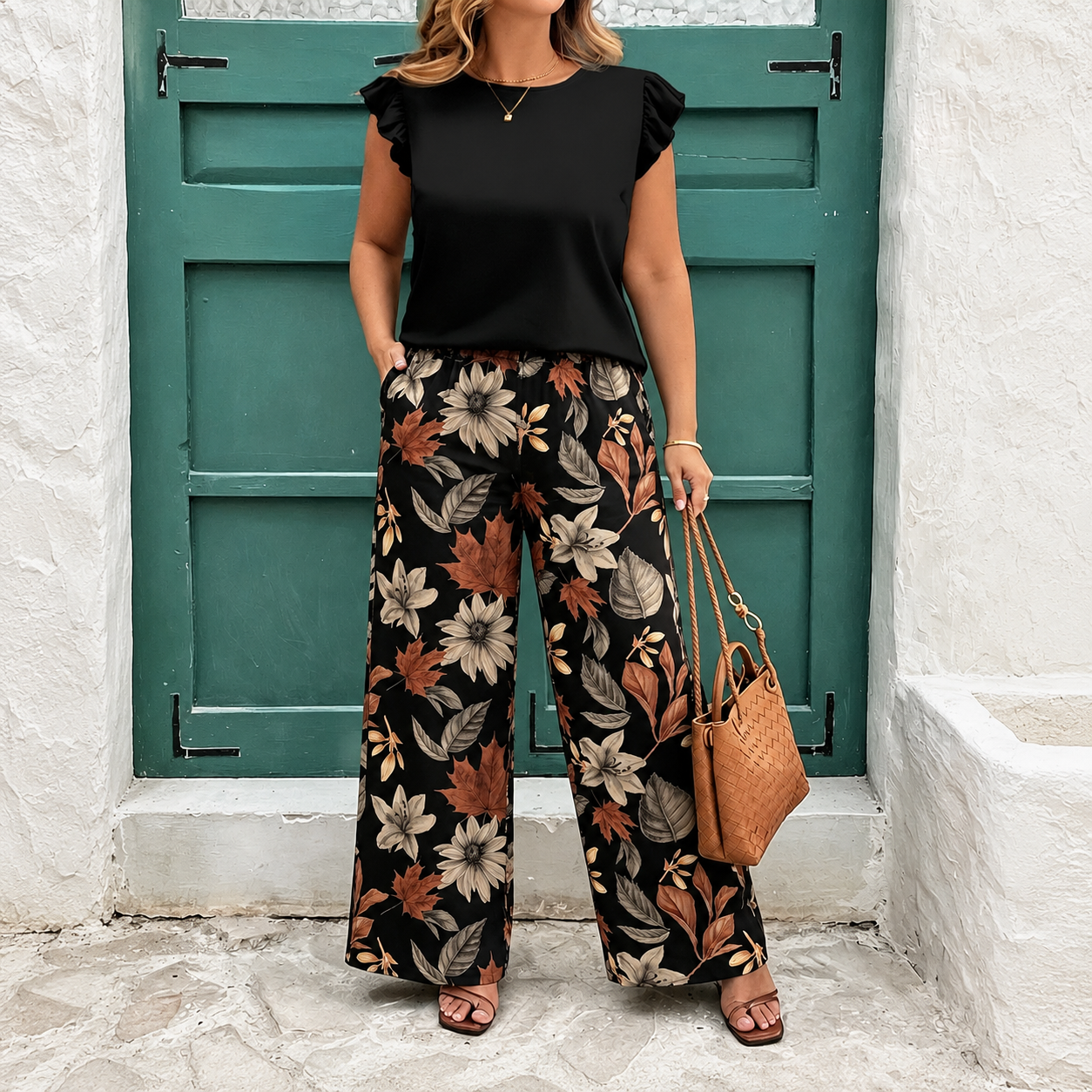 Plus Size Printed 2 Piece Casual Vacation Set for Women