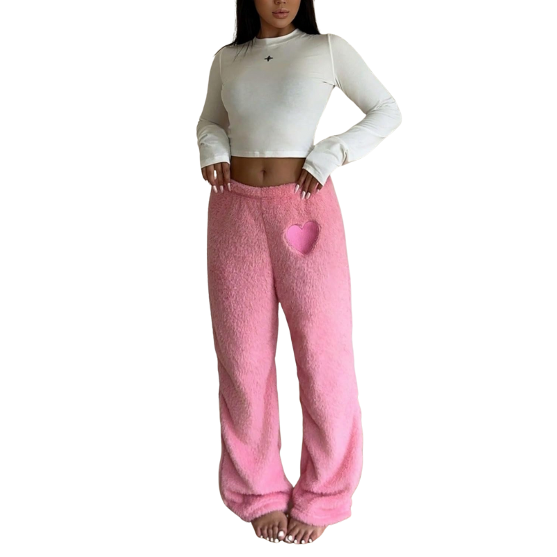 Fuzzy Plush Pajama Pants With Drawstring