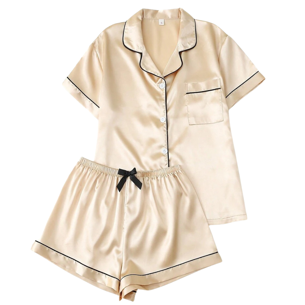 Two Pieces Bowknot Sleeve Lapel Top And Shorts Set For Women