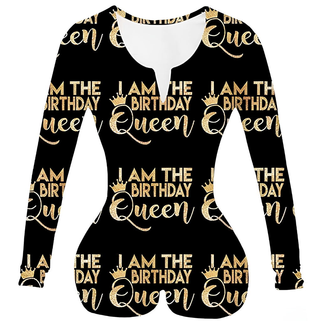 Long Sleeve Printed One Piece Pajama Romper Loungewear Outfit For Women