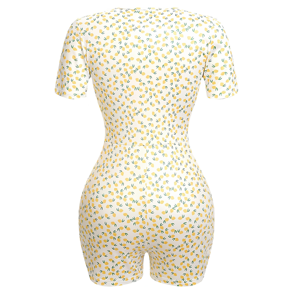One Piece Short Sleeve Printed Pajama Jumpsuit For Women
