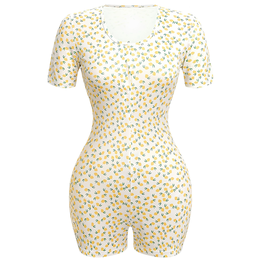 One Piece Short Sleeve Printed Pajama Jumpsuit For Women