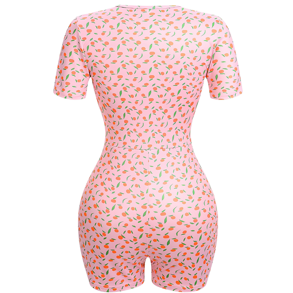 One Piece Short Sleeve Printed Pajama Jumpsuit For Women