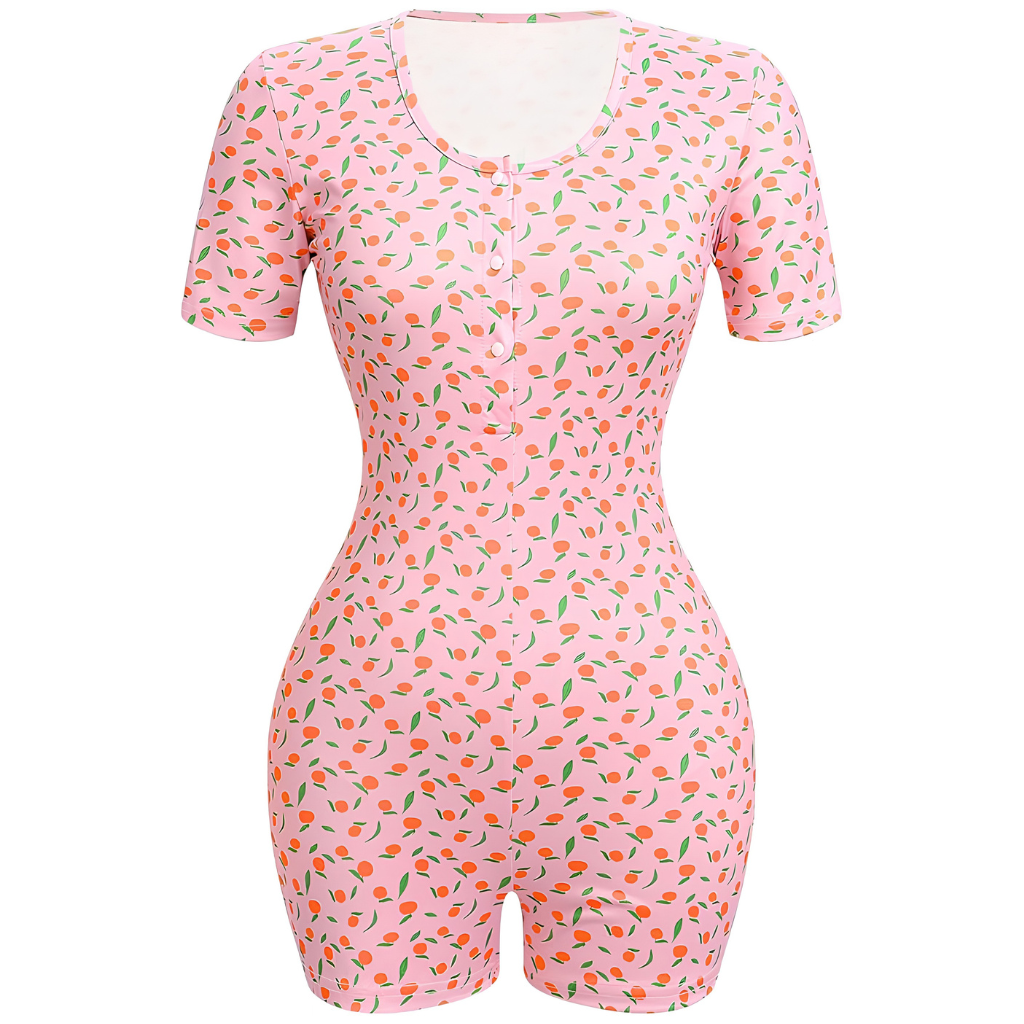 One Piece Short Sleeve Printed Pajama Jumpsuit For Women