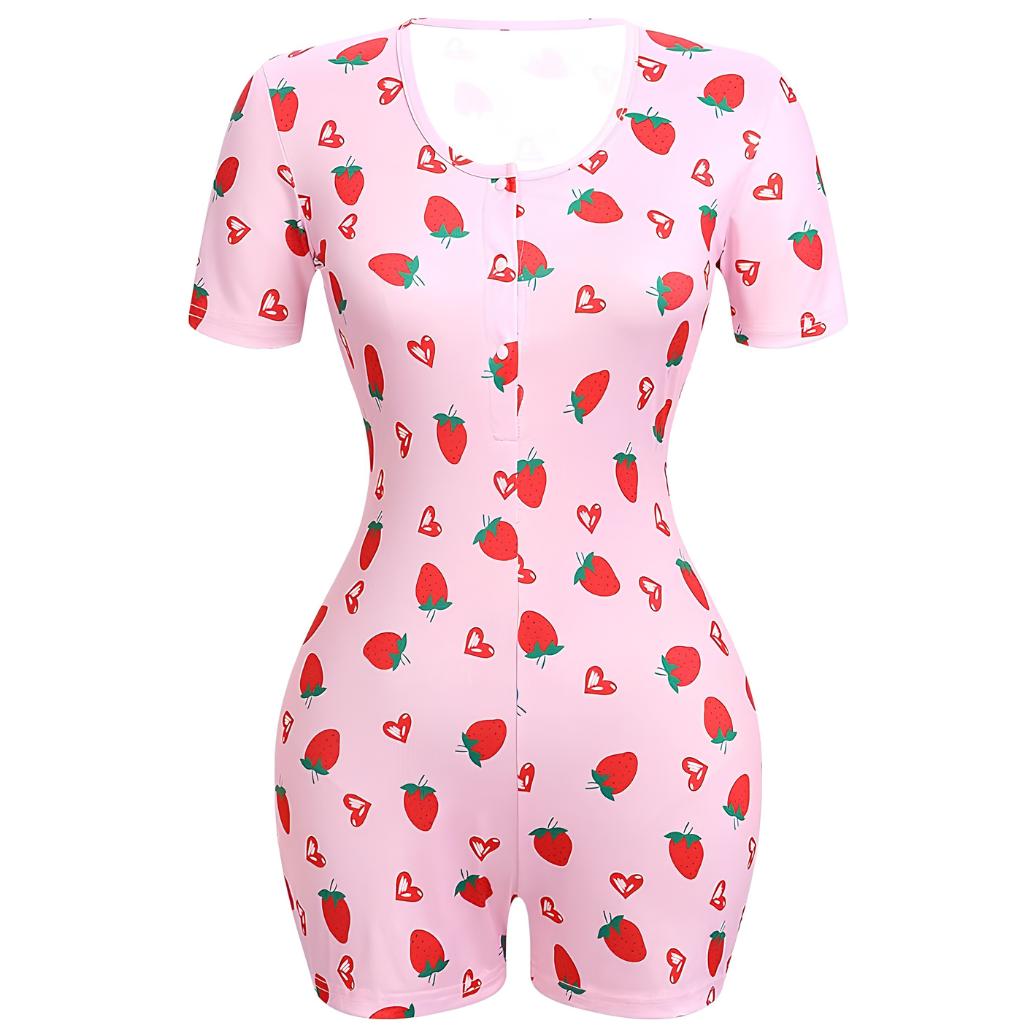 One Piece Short Sleeve Printed Pajama Jumpsuit For Women