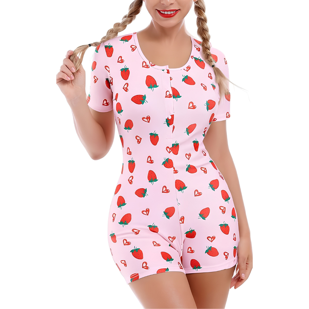 One Piece Short Sleeve Printed Pajama Jumpsuit For Women