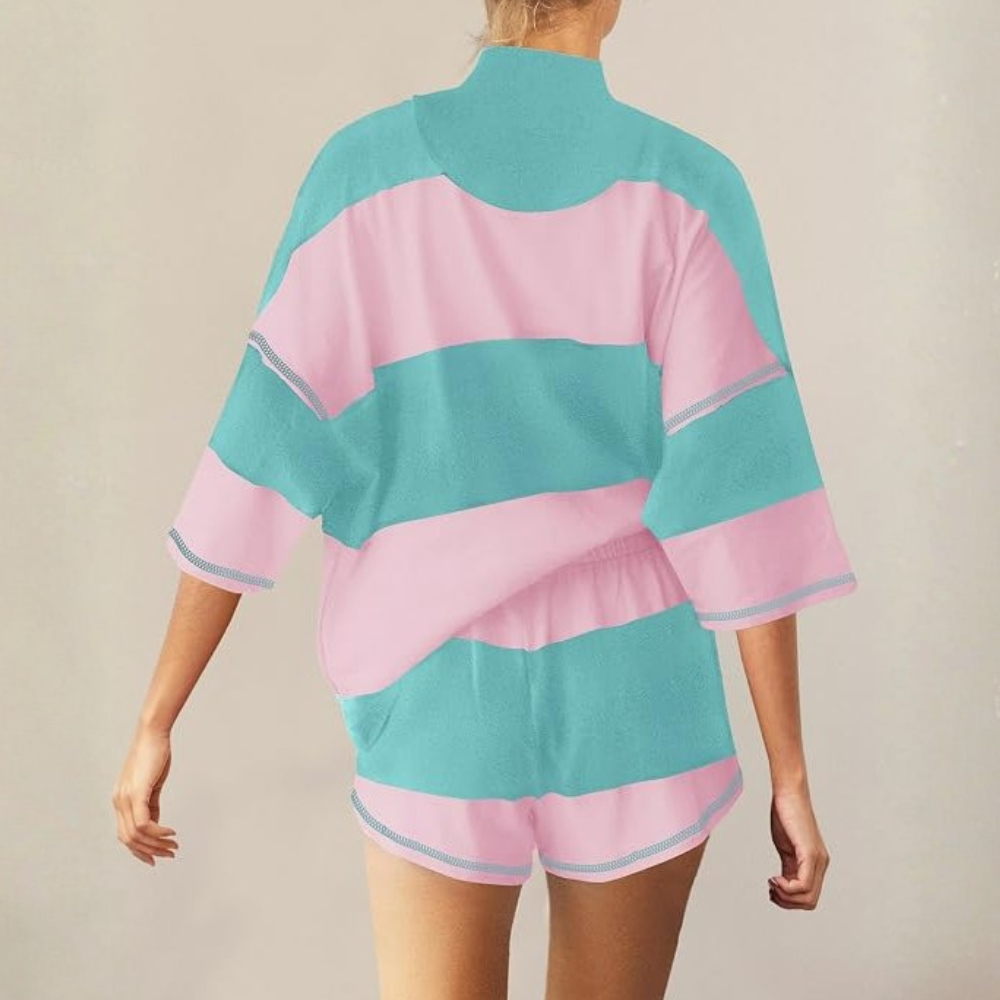 Two Piece Outfit Tracksuit Oversized Lounge Shorts With Pockets For Women