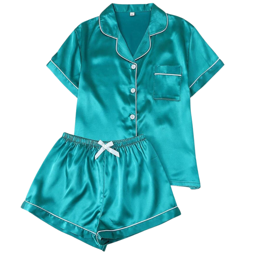 Two Pieces Bowknot Sleeve Lapel Top And Shorts Set For Women