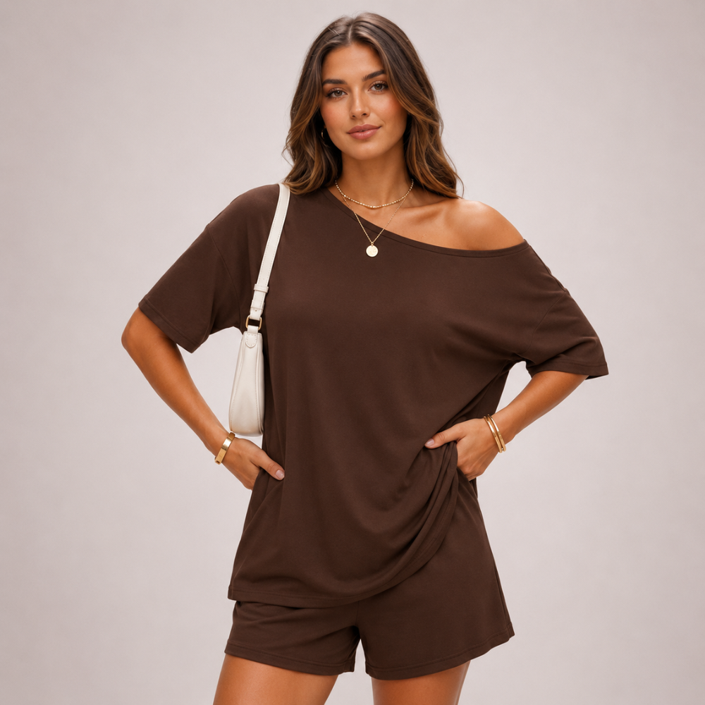 2 Pieces Oversized Lounge Vacation Tshirt And Shorts Set For Women 