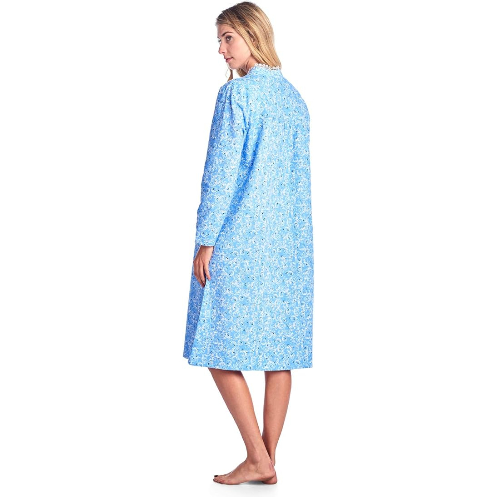 Long Sleeve Flannel Nightgown For Women With Floral Design