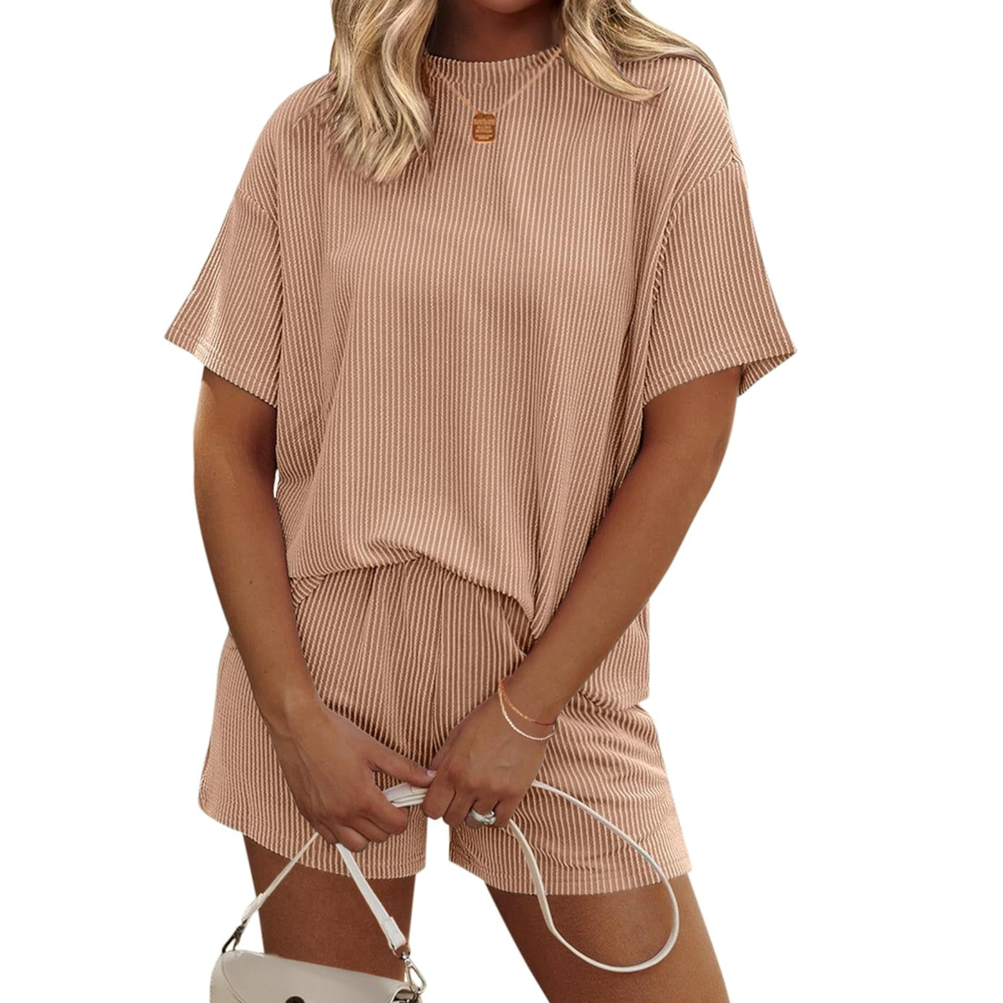 Striped Short Sleeve Pajama Set With Pockets