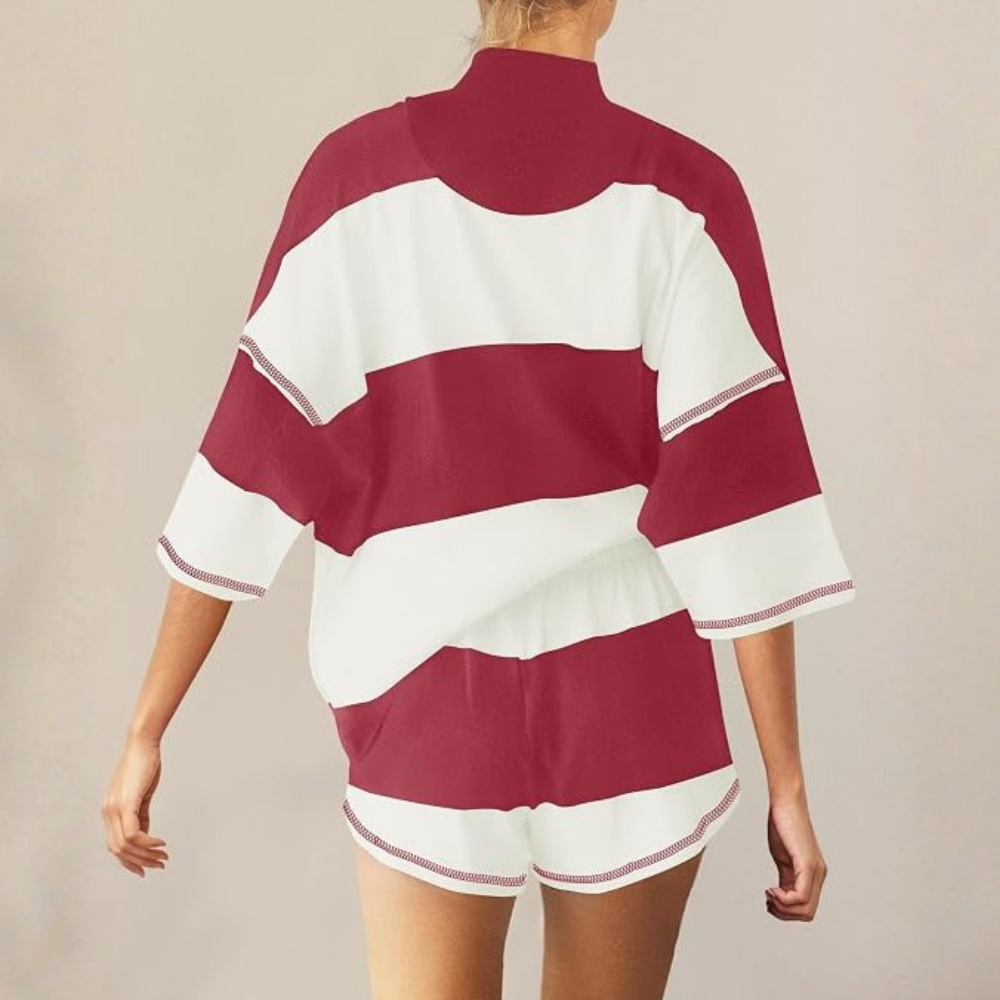 Two Piece Outfit Tracksuit Oversized Lounge Shorts With Pockets For Women