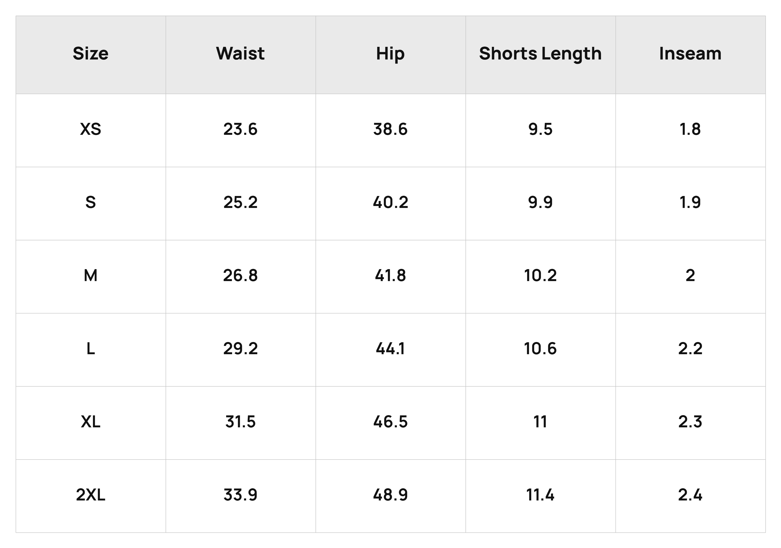 Size Chart Bottoms Product Size Chart