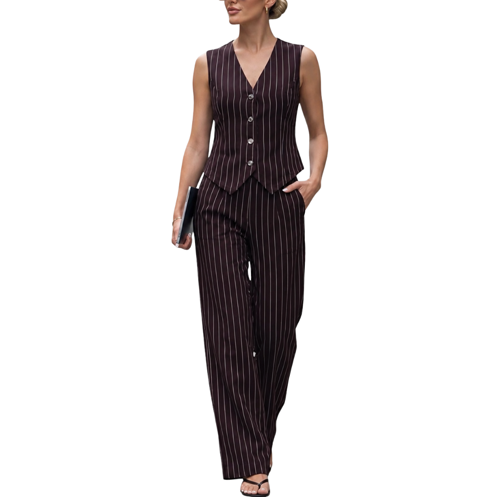 2 Pieces Of Linen Vest Waistcoat Dressy Casual Outfit Set For Women