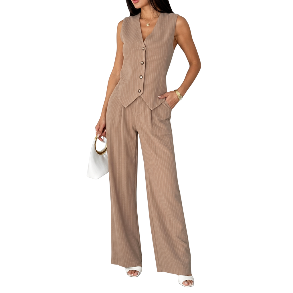 2 Pieces Of Linen Vest Waistcoat Dressy Casual Outfit Set For Women