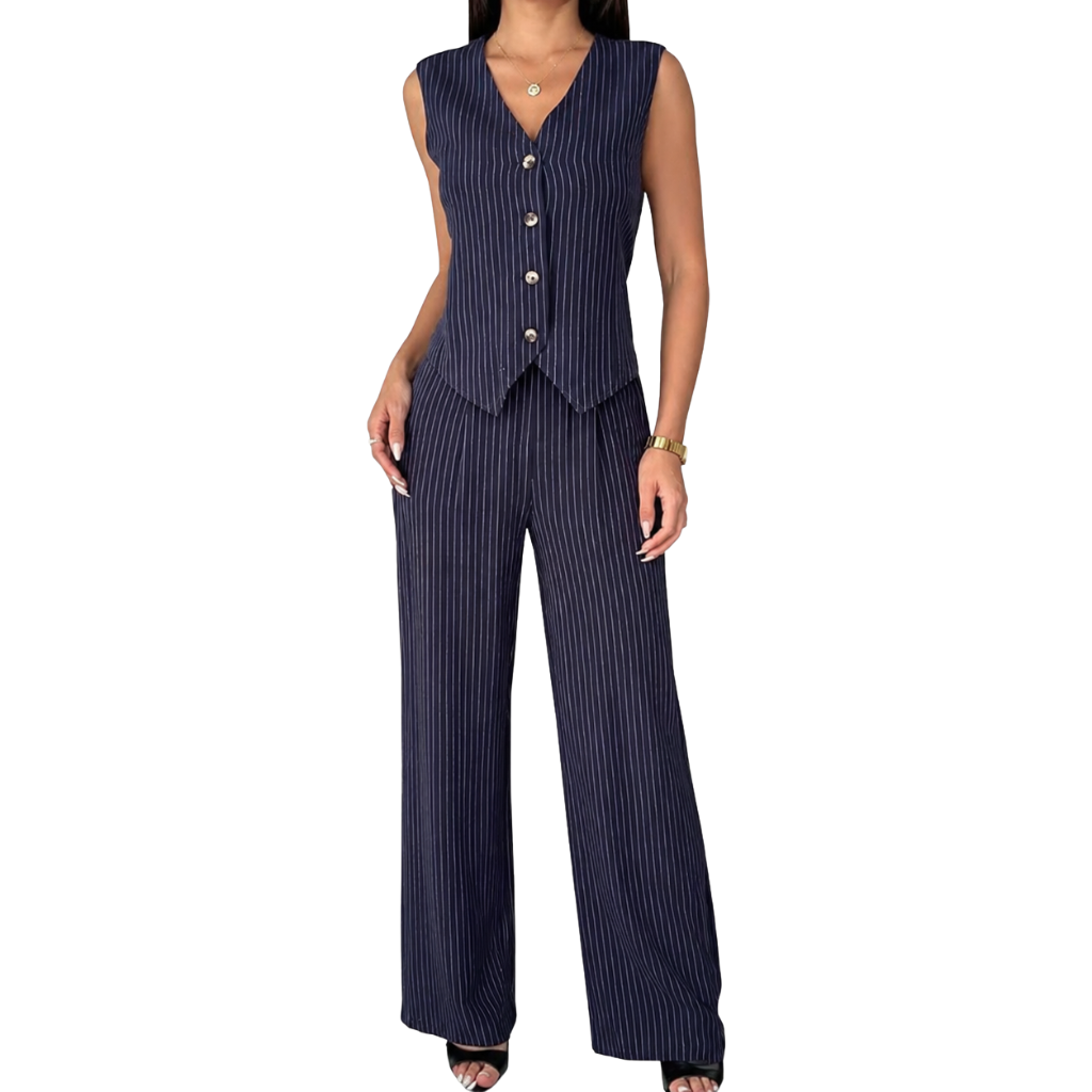 2 Pieces Of Linen Vest Waistcoat Dressy Casual Outfit Set For Women