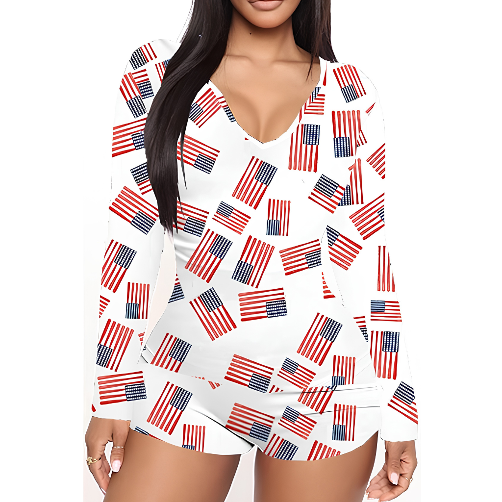American Flag Printed Patriotic Romper Jumpsuit For Women