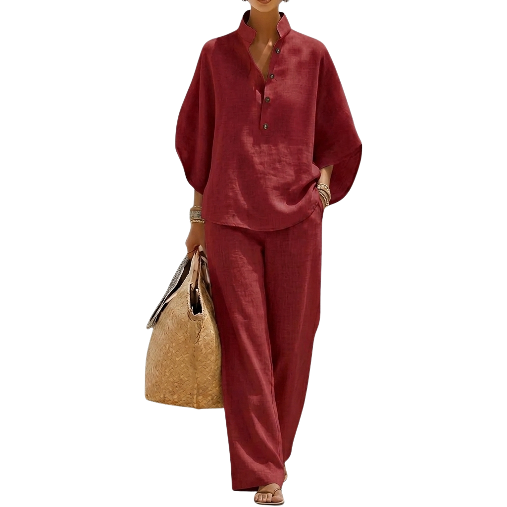 2 Piece Of Batwing Sleeve Shirts With Wide Pant Set For Women