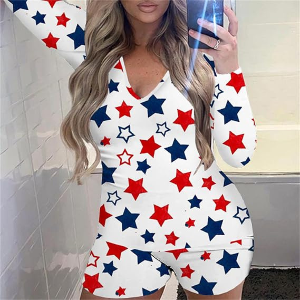 American Flag Printed Patriotic Romper Jumpsuit For Women