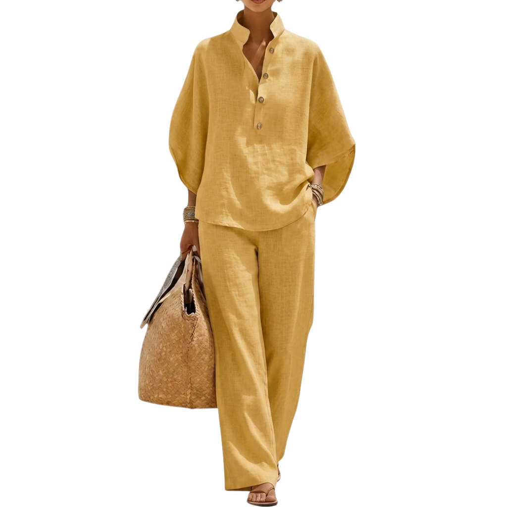 2 Piece Of Batwing Sleeve Shirts With Wide Pant Set For Women