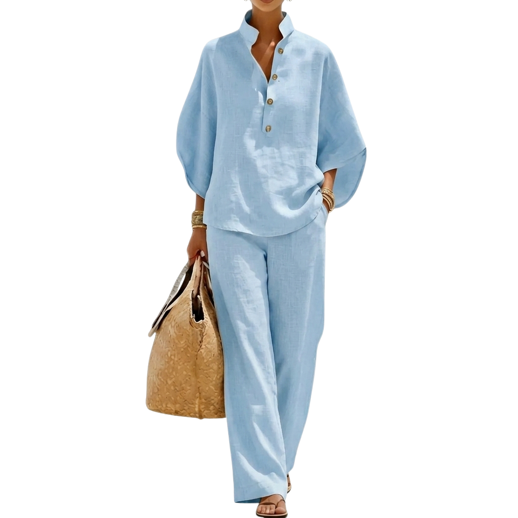 2 Piece Of Batwing Sleeve Shirts With Wide Pant Set For Women